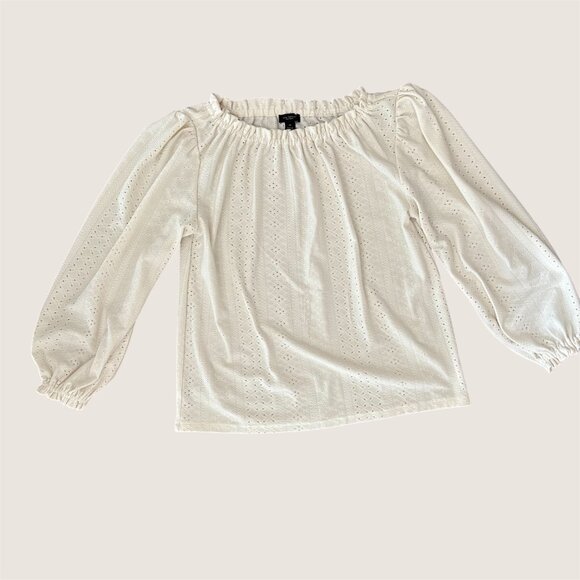 Ann Taylor Eyelet Ivory Smocked Neck Puffed Sleeve Blouse Size XS balloon sleeve - Picture 12 of 12